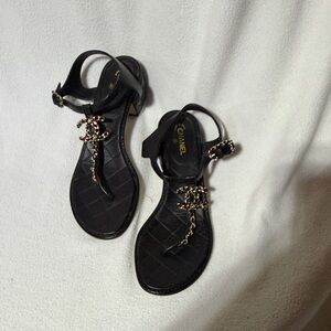 Chanel Black Sandals with Gold Accents